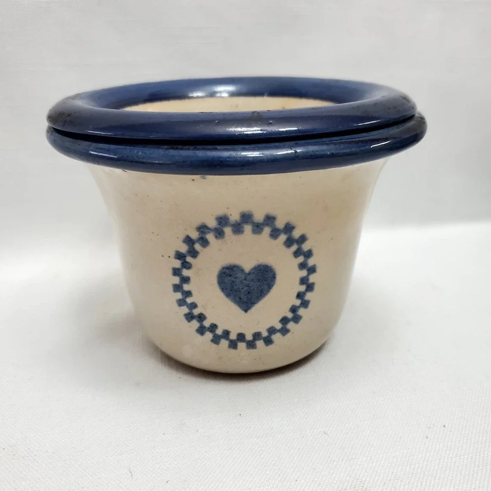 Vintage Cottagecore Farmhouse Blue‎ Heart Mini Crock Dip Warmer 1995 KS